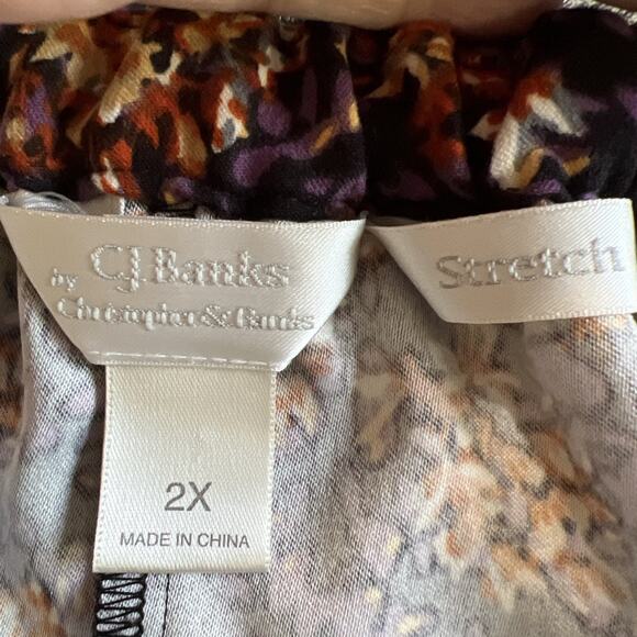 CJ Banks Skirt Womens 2X Dark Floral Purple Orange Fall Colors A-Line Midi Boho - Picture 6 of 10